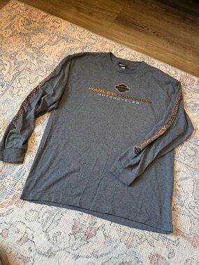 Harley-Davidson Charcoal Gray Long Sleeve Tee with Orange Logo